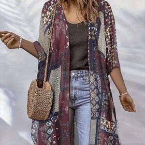 SHEIN Multicolor Patchwork Kimono Cardigan